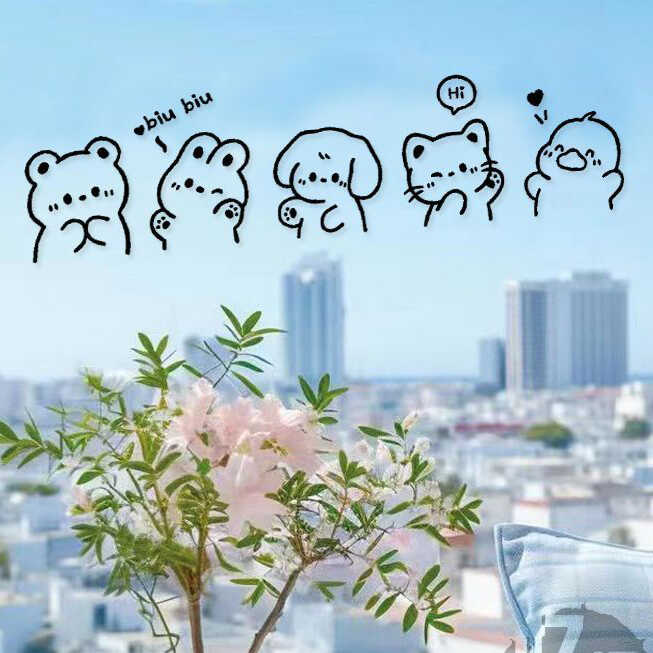 卡通可爱动物玻璃门窗户柜子抽屉垃圾桶创意装饰贴纸橱窗镜子贴画