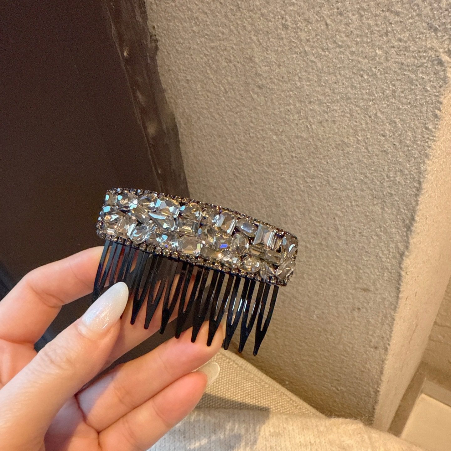 韩版镶钻水晶满钻长款短款密齿多齿发梳插梳刘海梳盘发发夹头发饰