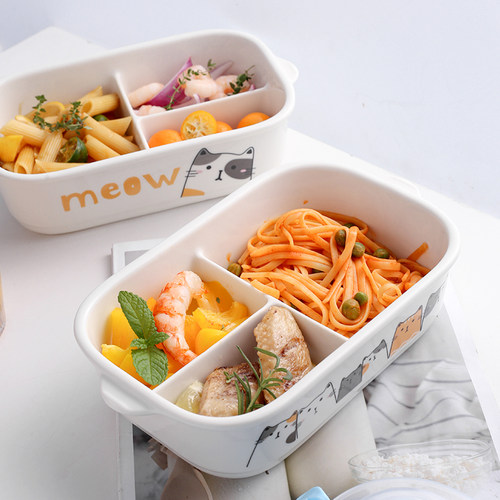 分隔型陶瓷可爱卡通风耐热便当盒