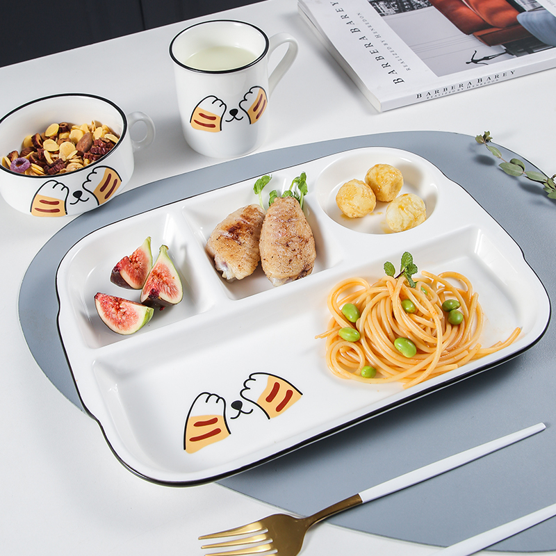 陶瓷分格餐盘分隔减肥减脂分餐家用可爱精致早餐盘一人食餐具套装