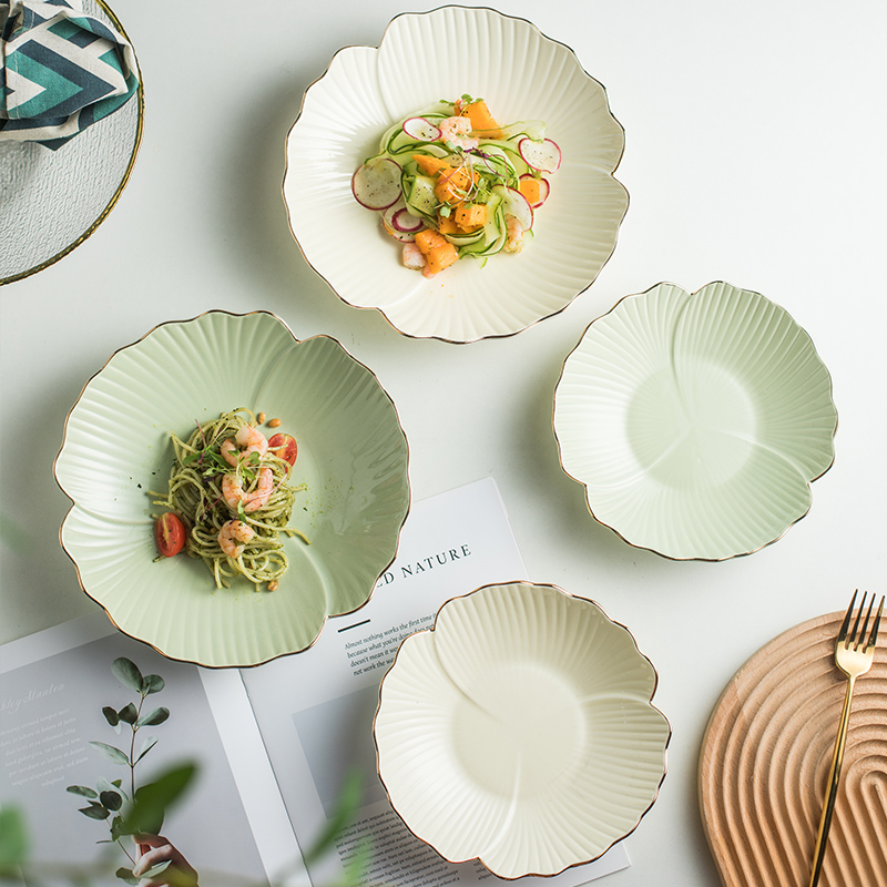 应然深盘陶瓷花瓣奶fufu金边