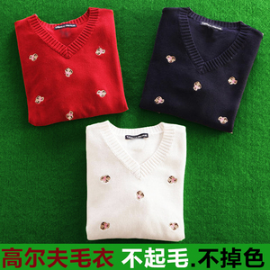 韩国高尔夫服装女士毛衣秋冬款圆领打底保暖毛线纯棉上衣针织衫女