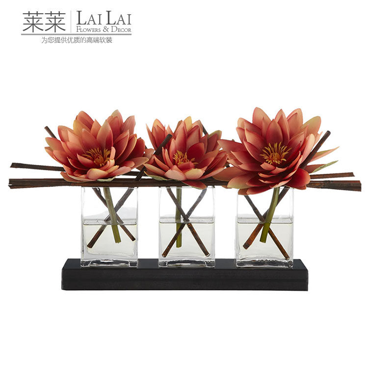 莱莱 设计师推荐 现代简约新中式插花睡莲假水花艺摆件样板房饰品