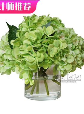 清新白绿色绣球花艺洽谈桌仿真花样板房现代简约软装摆件家居饰品