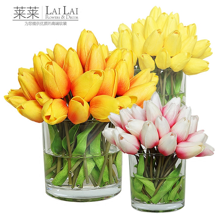 简欧现代郁金香假水花艺组合 仿真小桌花样板房卫浴桌台面小盆花