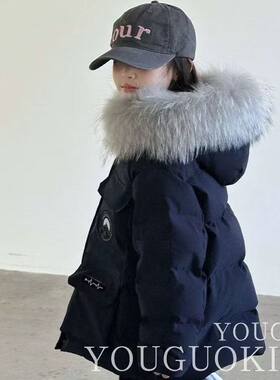 女童大毛领冬季棉服2026冬装新款中长款加厚韩版休闲保暖外穿棉袄