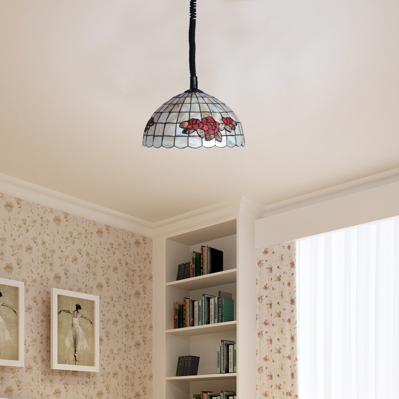 温馨田园农家12寸玫瑰花手工制作工艺贝壳儿童房卧室推拉升降吊灯