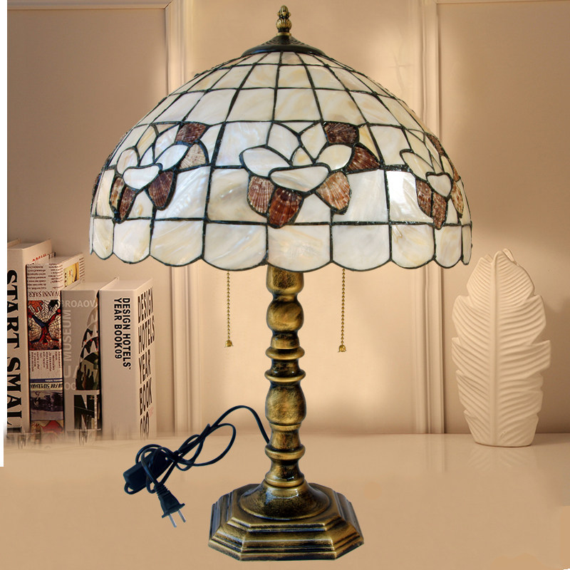 田园农家帝凡尼16寸玉兰百合花客厅书房卧室酒吧床头天然贝壳台灯