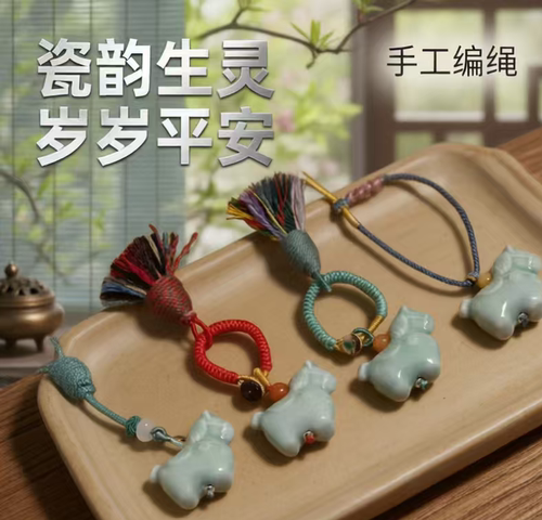 龙泉青瓷马上有钱挂件编绳diy文玩小马礼物挂件马手机挂