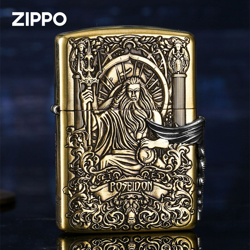 zippo打火机原装正品diy千语海神波塞冬双面浮雕盔甲机送男士收藏