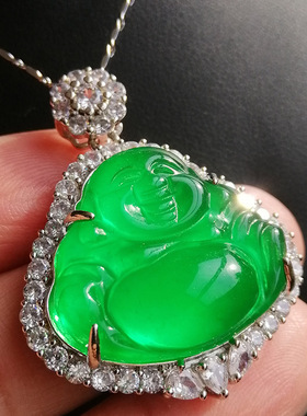 胡二翡翠笑佛玉石冰种佛公吊坠