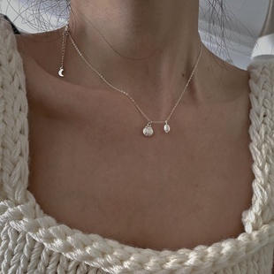 原创小众设计意大利进口纯银贝壳吊坠天然珍珠少女锁骨链925项链