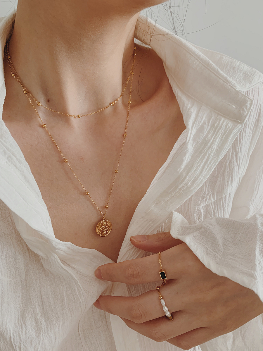 上新85折 推荐 质感双层幸运之眼项链轻奢锁骨链高级感叠戴毛衣链