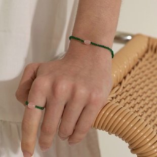 手工天然粉晶绿水晶半宝石串珠手串轻奢高级时髦百搭叠戴手链