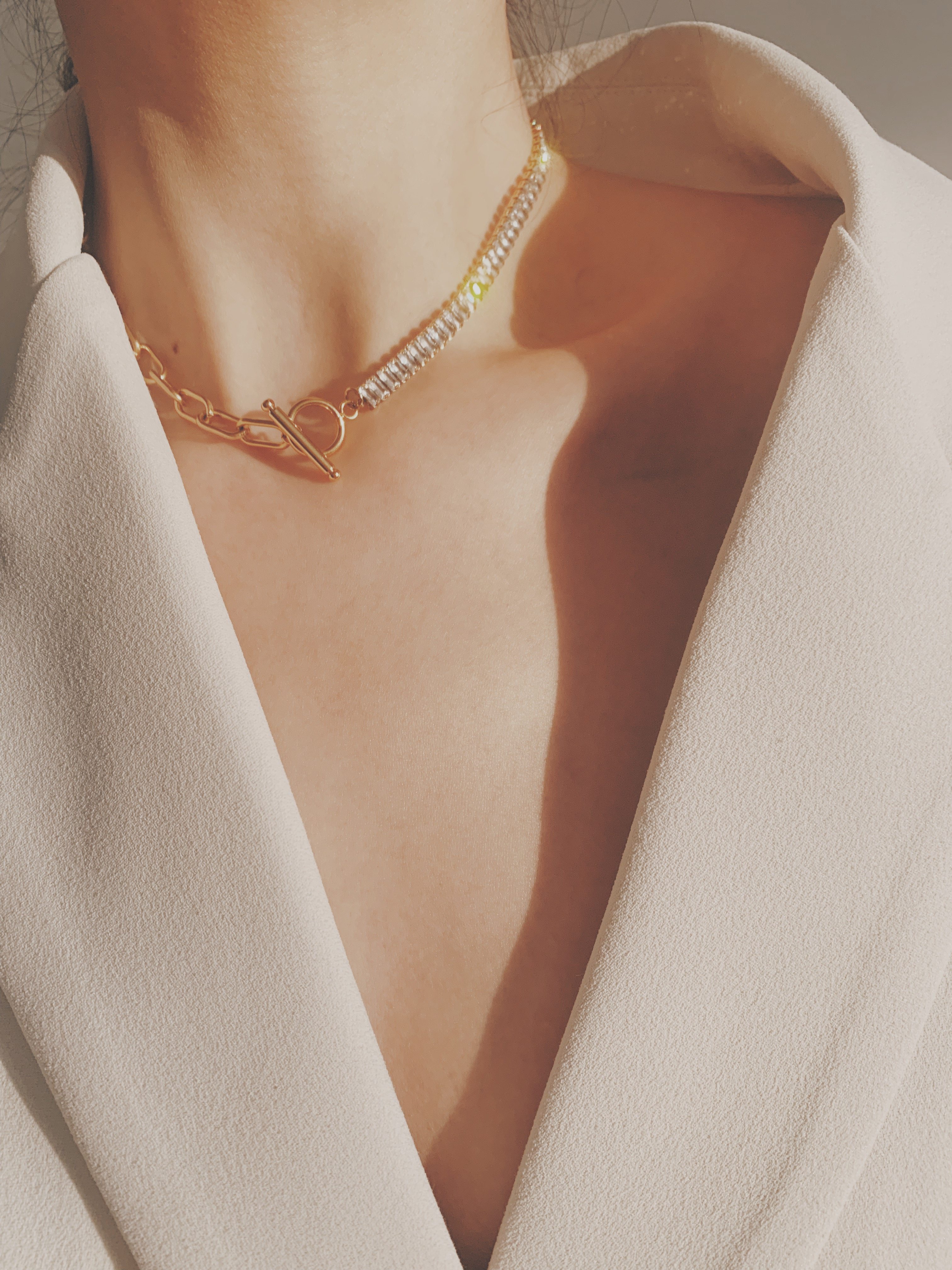 noble lady方形闪钻18k金项链小众冷淡风锁骨链高级感甜酷颈链女