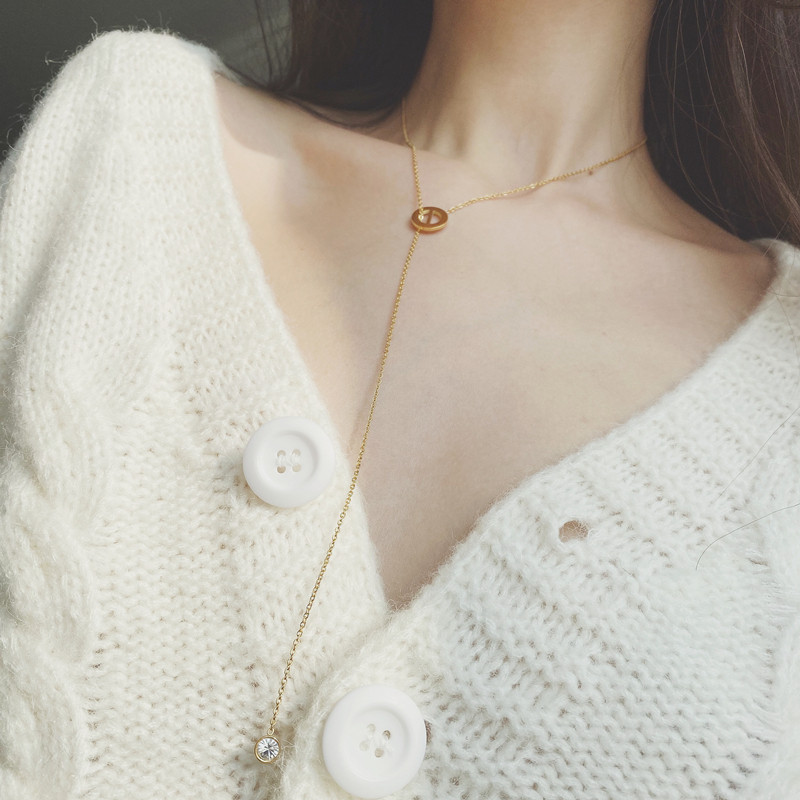 noble lady 高级感小众设计18k金色简约项链女可调节长款毛衣链颈