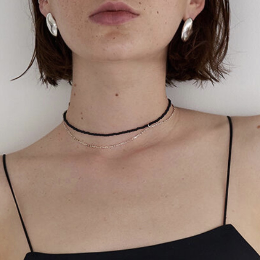 NobleLady纯银黑尖晶短款项链