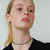 稀有天然细小黑玛瑙项链法式 复古小众可叠戴极简风原创纯银锁骨链