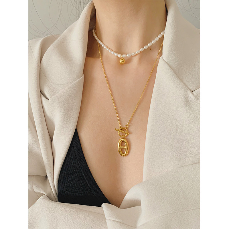 noble lady高级感18k金吊坠项链不规则轻奢锁骨链个性气质毛衣链