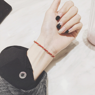 本命年18k金手链不褪色 韩国手工新年好运红绳手绳 Noble Lady