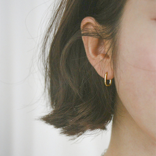 ins复古金色方形素圈耳环女 潮小众设计方圈耳扣 2025年新款