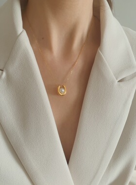 Noble Lady时尚百搭18k金项链轻奢gj质感珍珠个性吊坠锁骨链