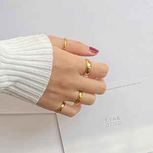 加宽细款 Noble 光面简约戒指 韩国定制极简不掉色金色基础款 Lady