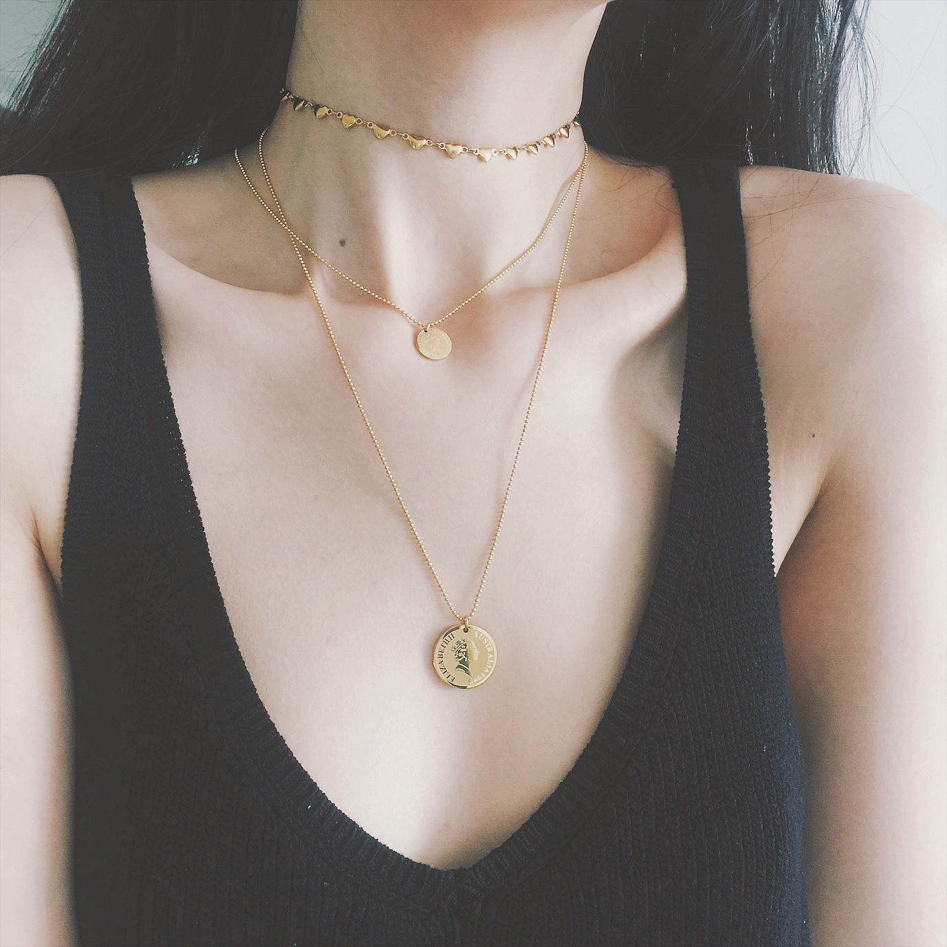 noble lady 日韩简约 18k包金复古女王头像金币钱币项链ins人气女
