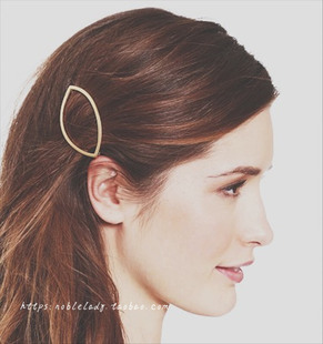 Noble Lady 金属简约树叶镂空 马眼形椭圆发夹 边夹