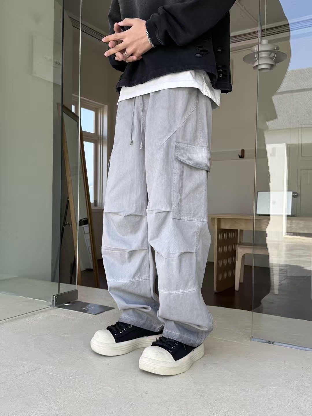 秋冬新款美式机能工装裤男多口袋裤子户外登山伞兵休闲长裤阔腿裤