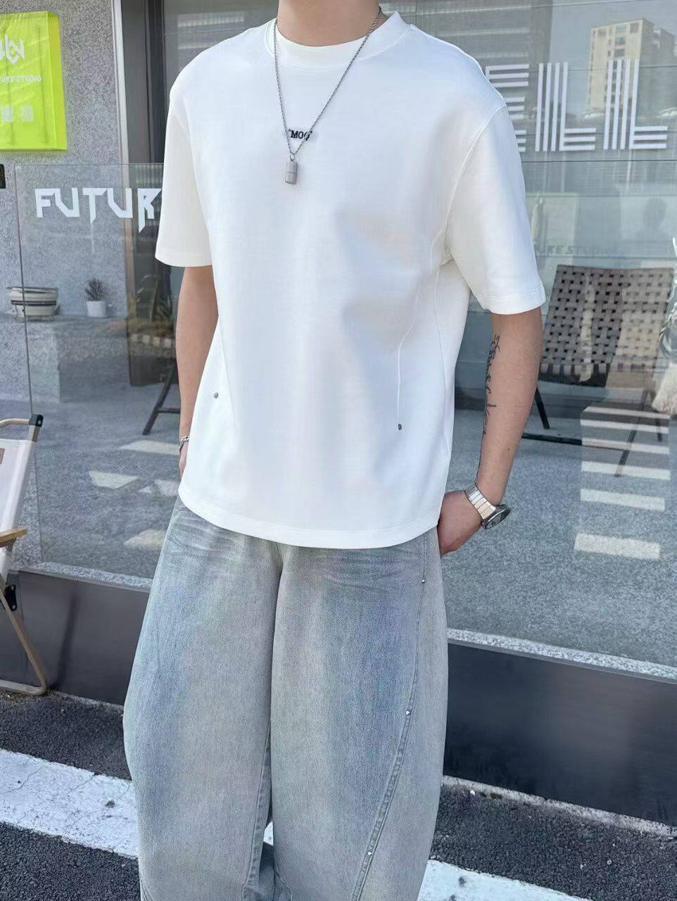 夏季潮牌宽松圆领短袖T恤男简约字母印花百搭时尚潮流韩版半袖男