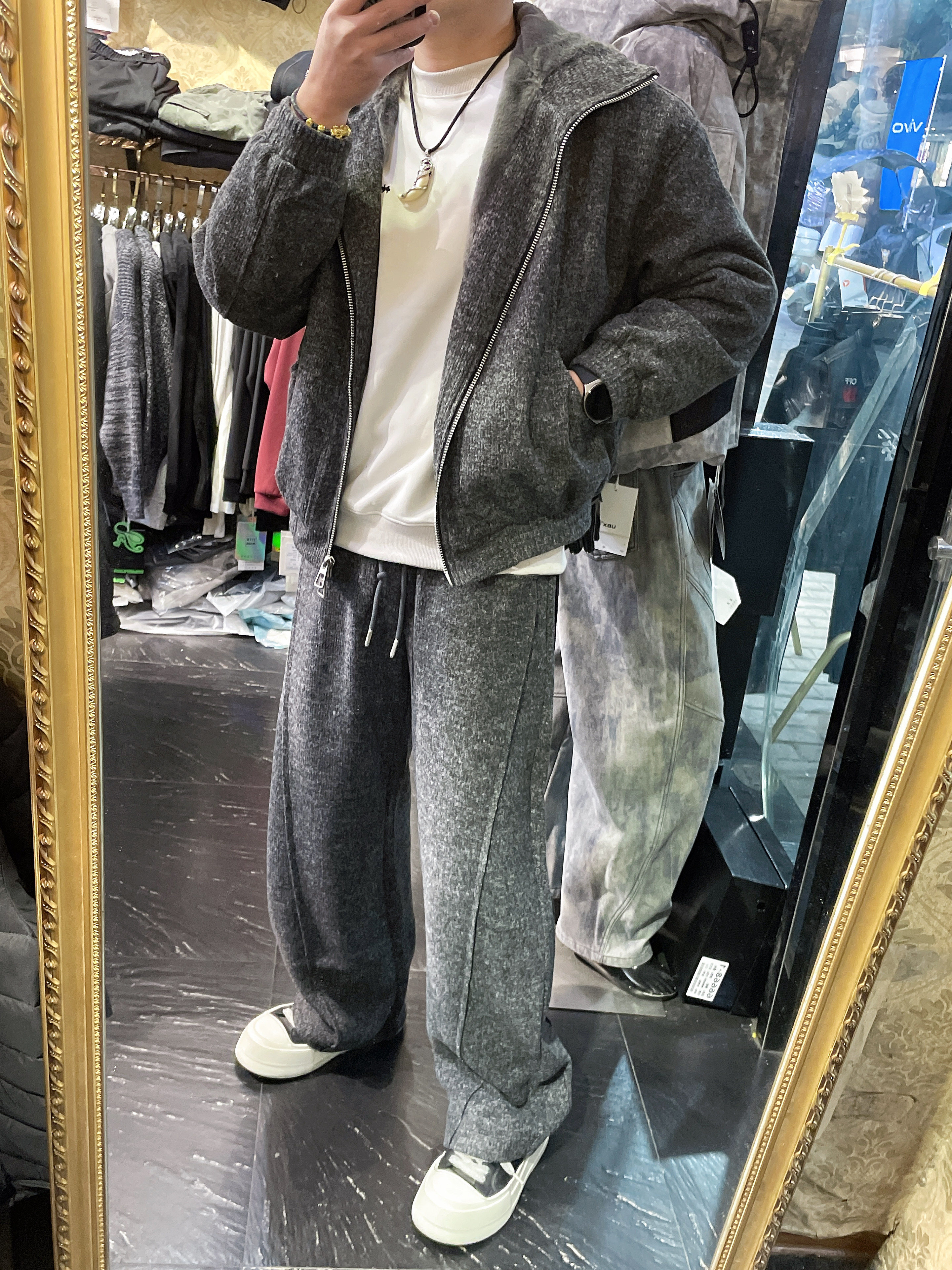 老钱风加绒休闲运动套装男士2025年冬季加厚连帽卫衣外套两件套男