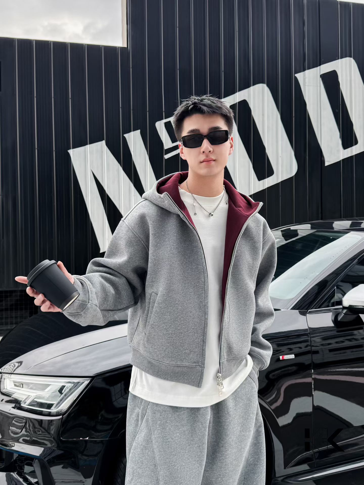 美式潮牌痞帅纯色连帽卫衣外套男士2025冬季新款加厚休闲长裤套装