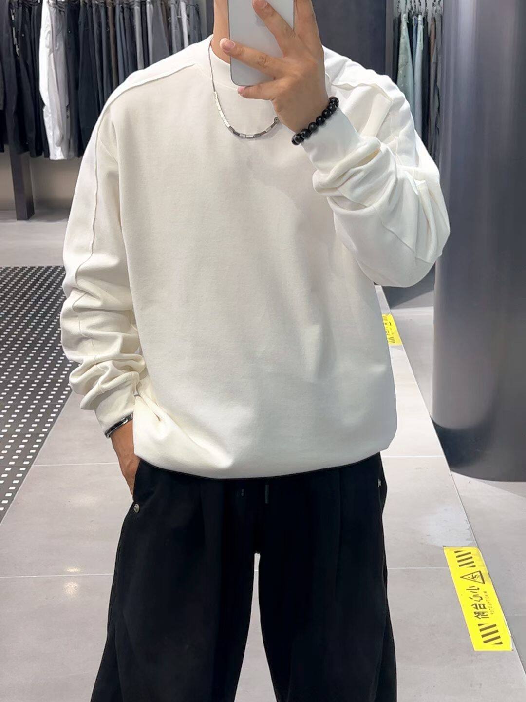 韩版极简风重磅纯棉圆领卫衣男士长袖T恤舒适休闲宽松百搭打底衫