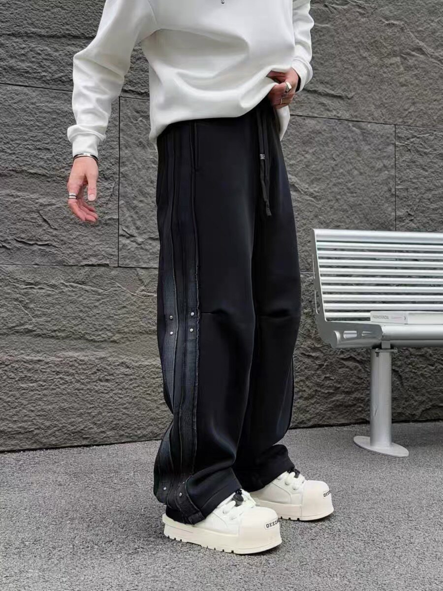 2026夏季新款设计感渐变色垂感卫裤男潮流宽松休闲百搭直筒裤子潮