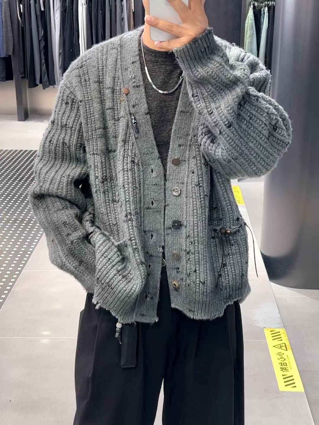 美式时尚休闲慵懒男士开衫毛衣 25秋冬新款单排扣V领羊毛针织外套