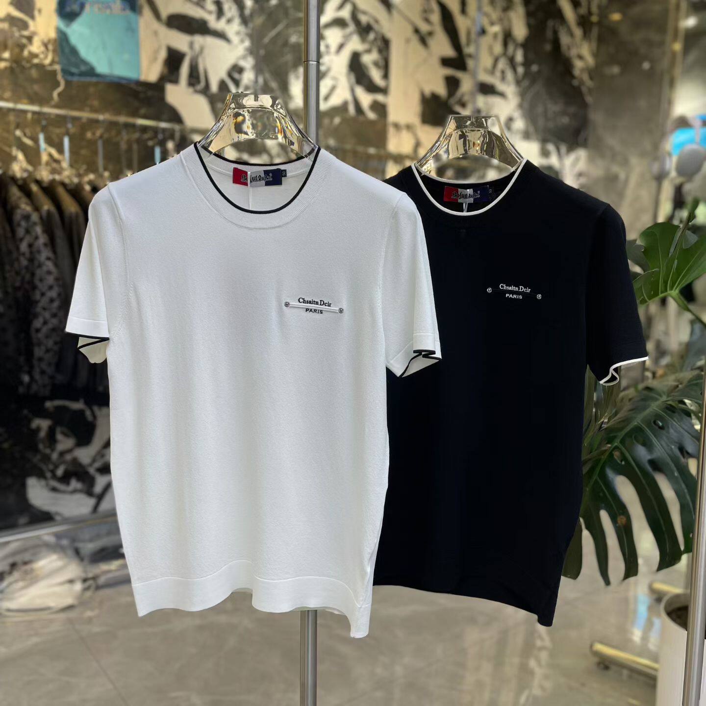 2026夏季新款欧货简约字母刺绣圆领伊力特冰丝针织衫男士短袖T恤