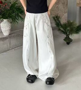 原创潮牌夏季高端线条设计感弯刀牛仔裤男老爹裤复古水洗宽松直筒