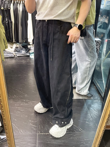 美式拼接工装春夏拉链装饰弯刀裤男2026新款日系潮宽松阔腿休闲裤