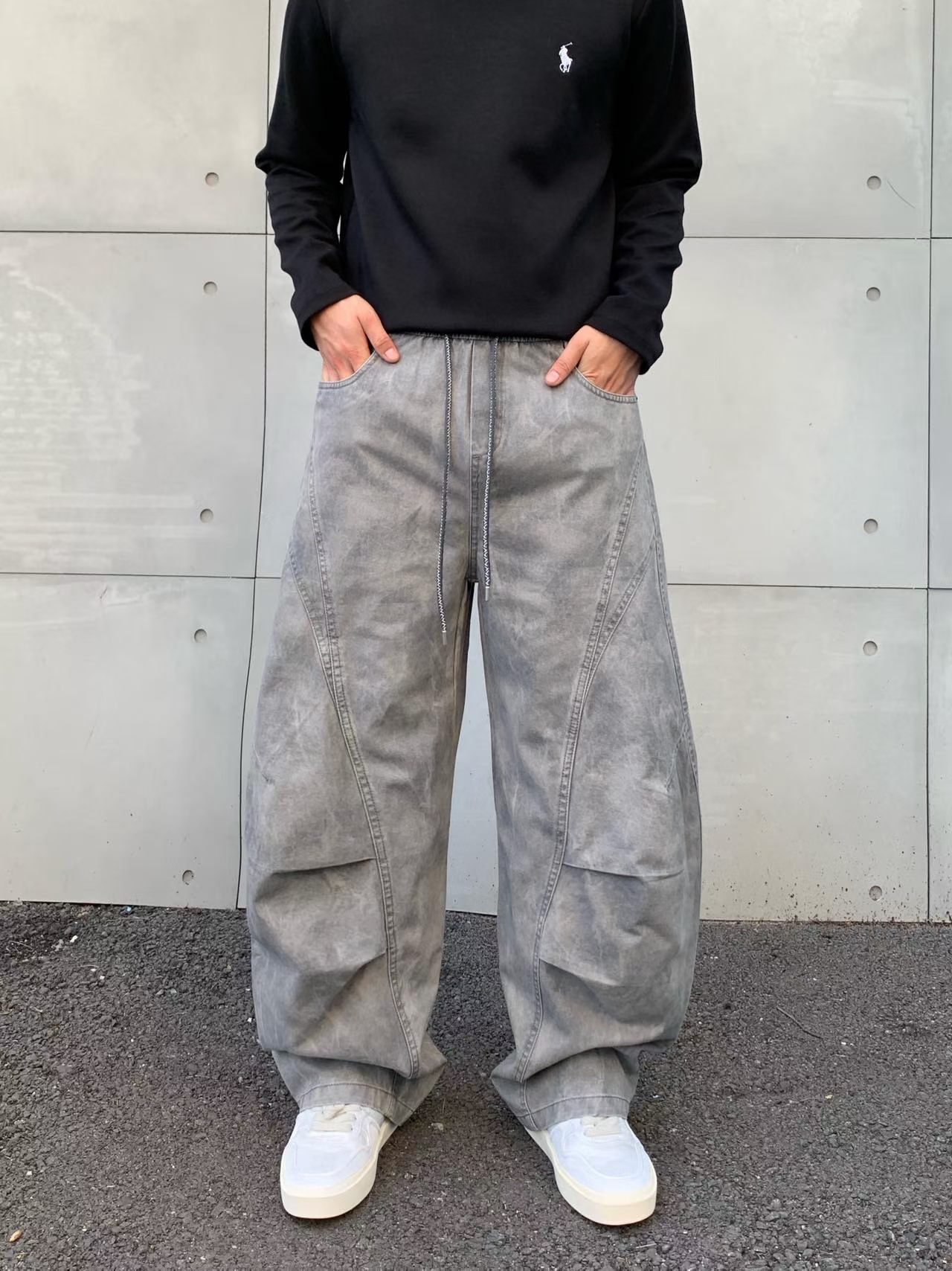 秋冬男士印花扎染工装裤美式宽松长裤薄款阔脚直筒裤潮牌休闲长裤