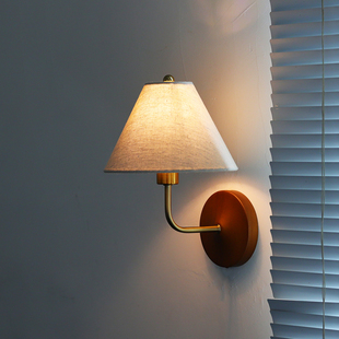 原创复古麻布壁灯卧室床头书房玄关阳台灯氛围装饰灯实木日式过道