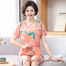 妈妈睡衣夏季 中老年绵绸家居服短袖 两件套人造棉绸可外穿套装 薄款
