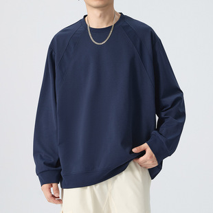 大码圆领卫衣男秋季宽松休闲咖色上衣加肥加大胖子潮牌长袖打底衫