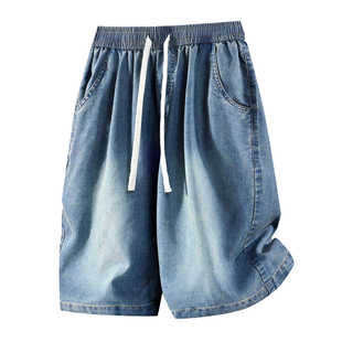 男士 宽松直筒天丝休闲五分裤 夏季 胖子加肥加大码 薄款 冰丝牛仔短裤