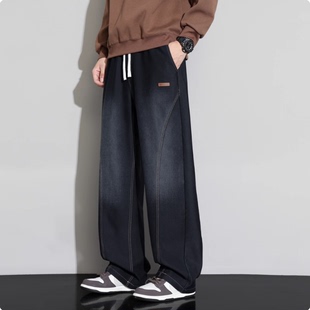 大码男装牛仔裤春秋季宽松直筒休闲裤加肥加大码胖子裤子男弹力潮