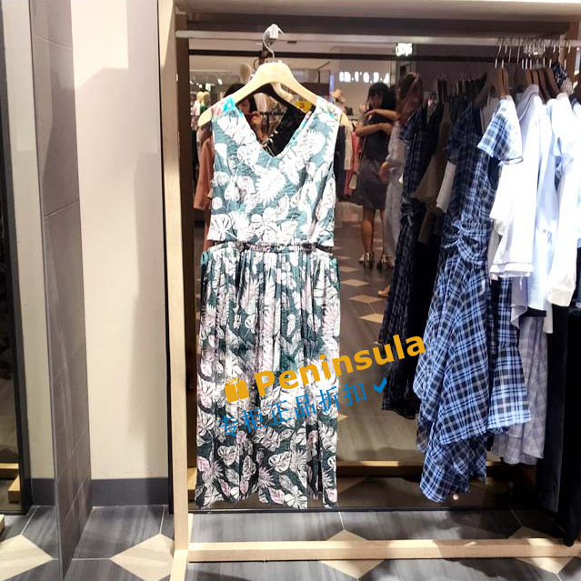 專柜正品ROME羅燕燕2018夏清新V領后背系帶淑女可愛背心連衣裙