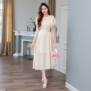 410946南油金晖原创设计师品牌奢华光面醋酸夏长款短袖连衣裙