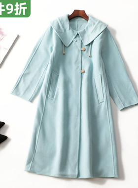 412512 冬加长款单排扣长袖双面呢大衣