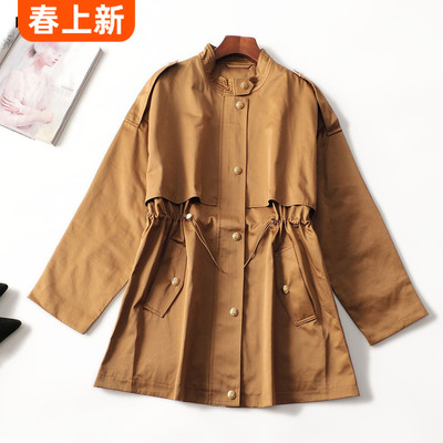 412780超值批发高品质女装高级感收腰风衣秋中长款单排扣长袖外套