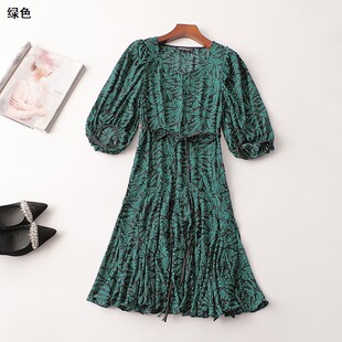 印花连衣裙 V领七分袖 242798 夏长款